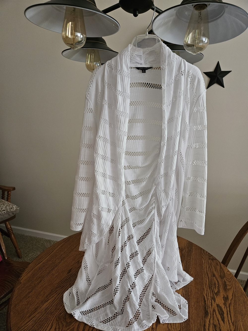 John Mark White Crochet Open-Front Cardigan Style.
